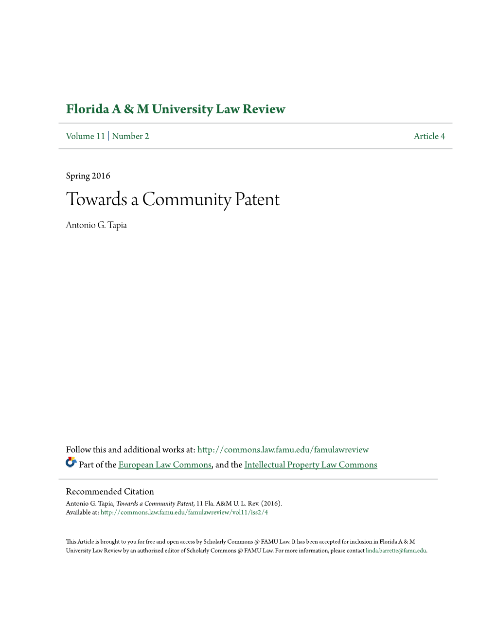 Towards a Community Patent Antonio G