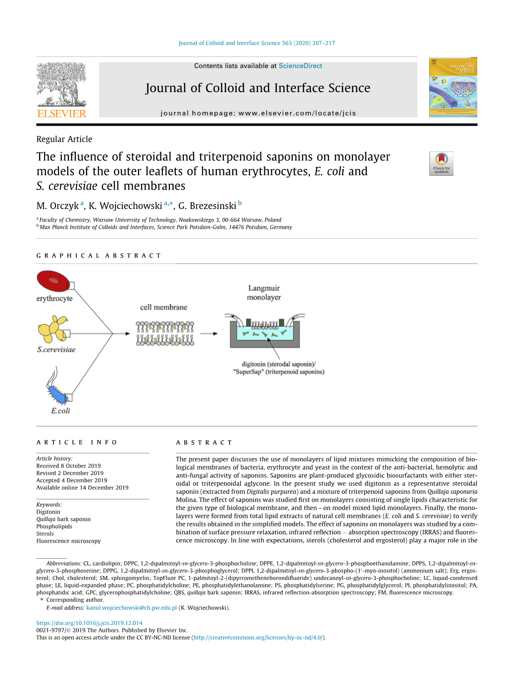 The Influence of Steroidal and Triterpenoid Saponins on Monolayer