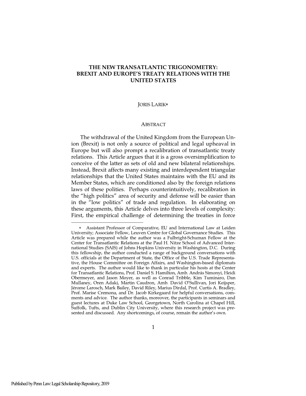Brexit and Europeâ•Žs Treaty Relations with the United States