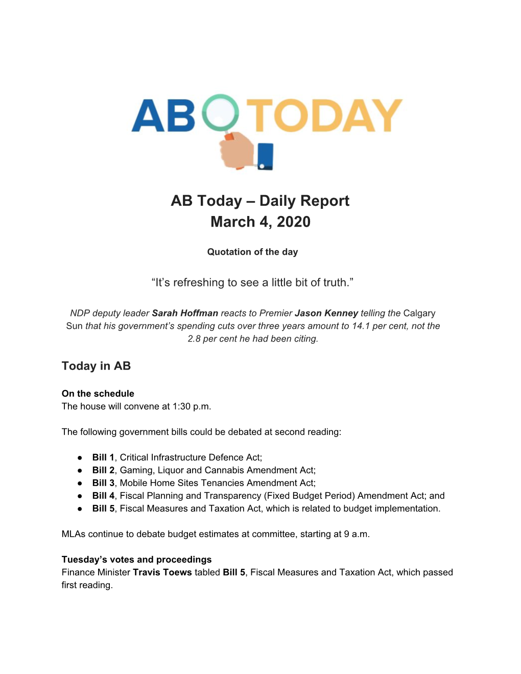 AB Today – Daily Report March 4, 2020