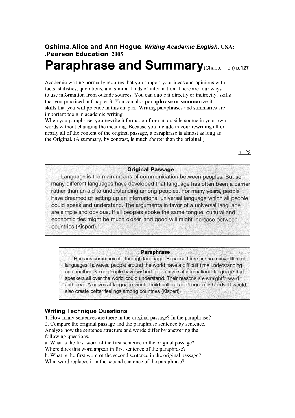 Paraphrase and Summary(Chapter Ten) P.127