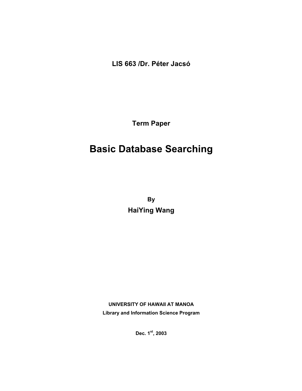 Basic Database Searching