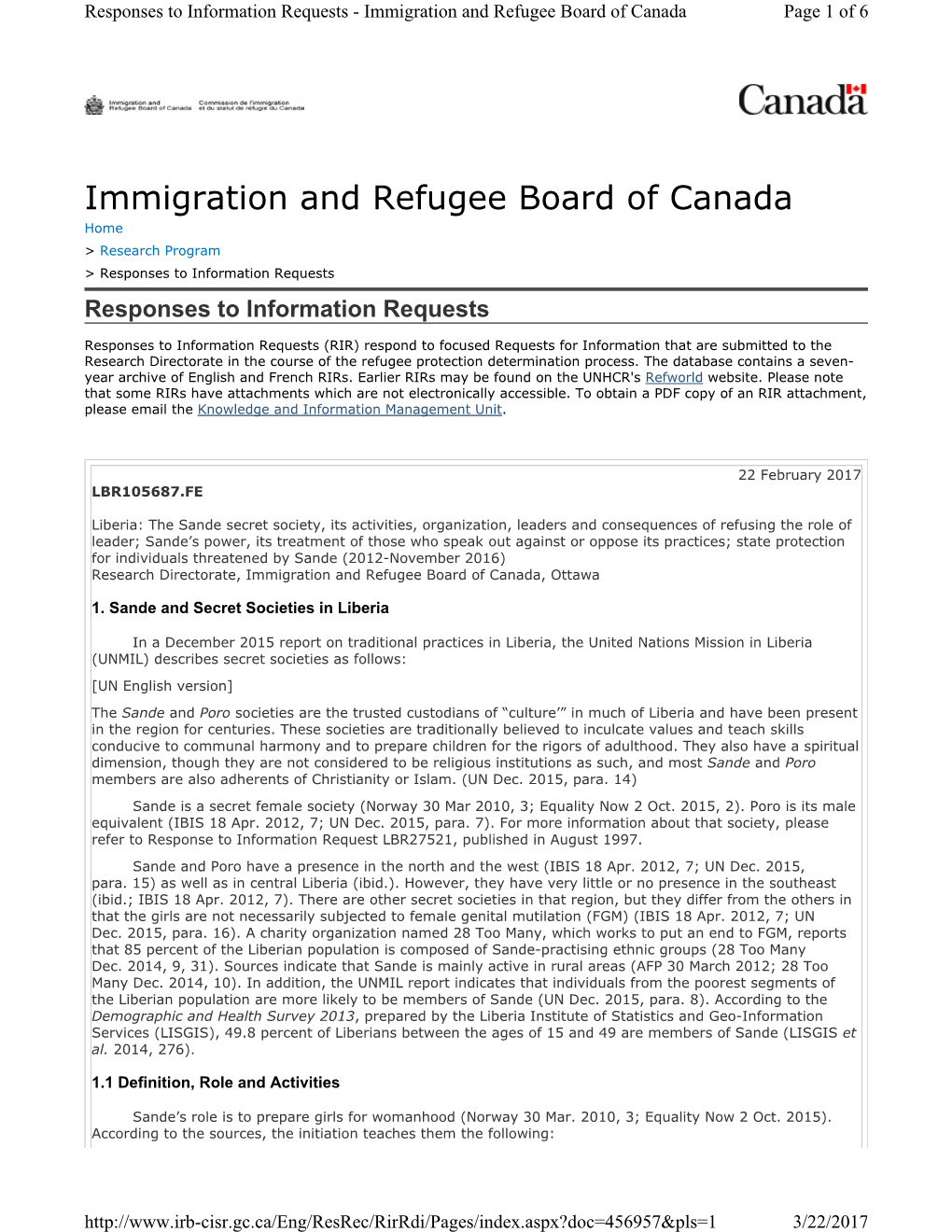 Immigration and Refugee Board of Canada Page 1 of 6