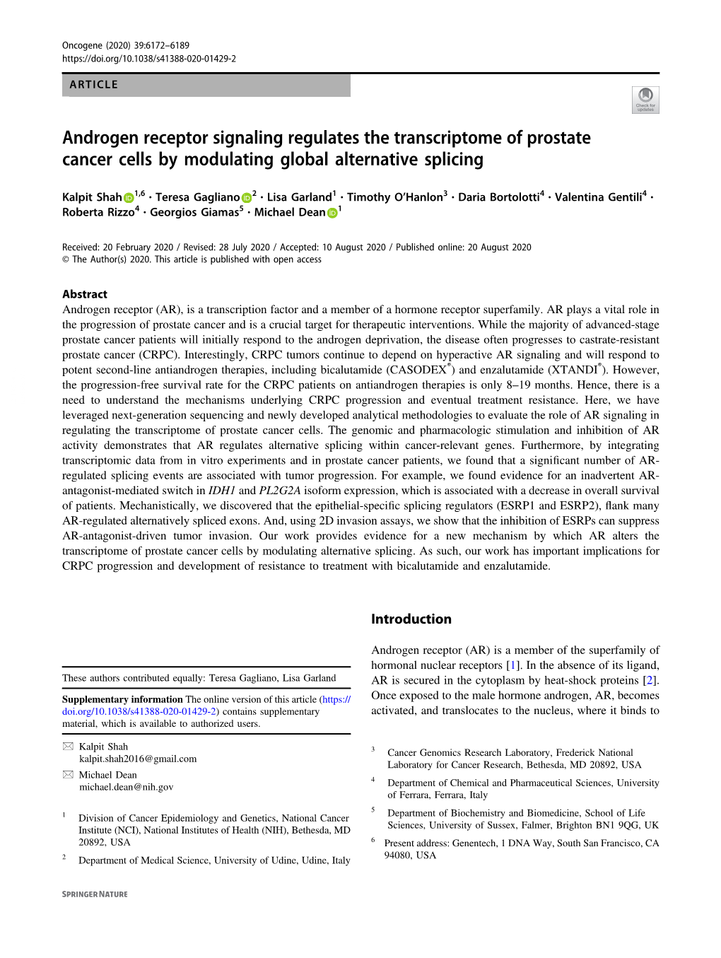 Androgen Receptor Signaling Regulates the Transcriptome of Prostate Cancer Cells by Modulating Global Alternative Splicing