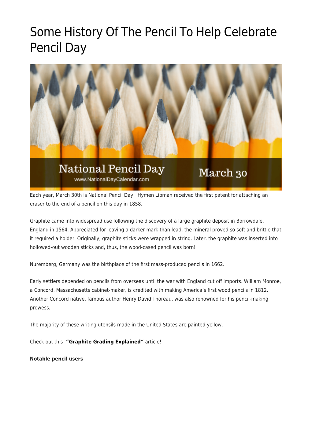 Some History of the Pencil to Help Celebrate Pencil Day