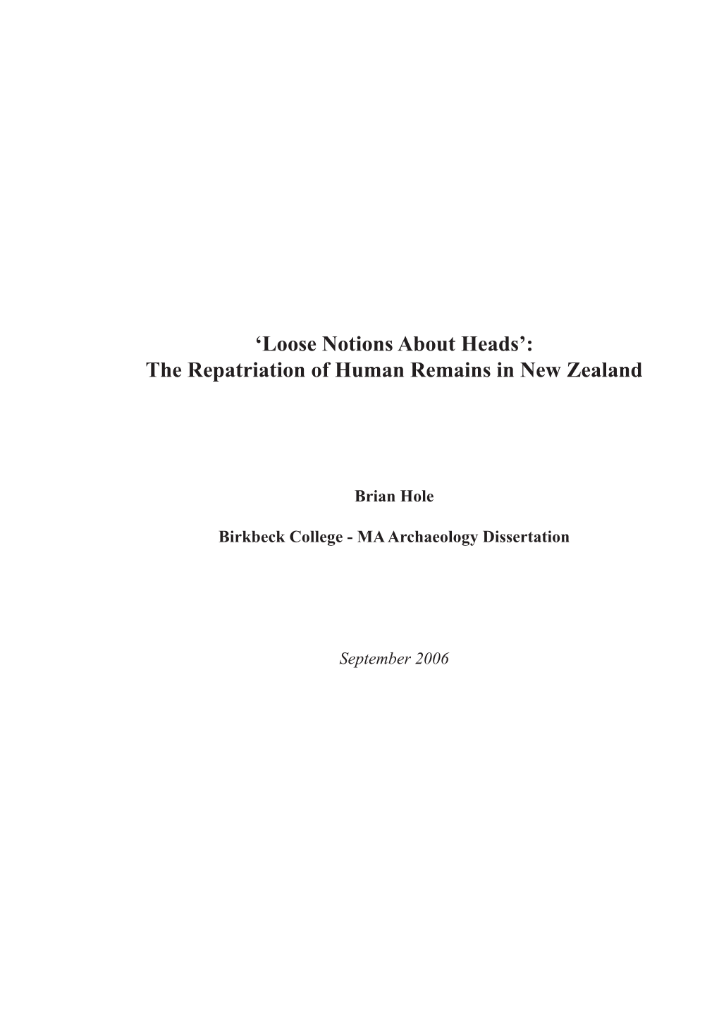 The Repatriation of Human Remains in New Zealand