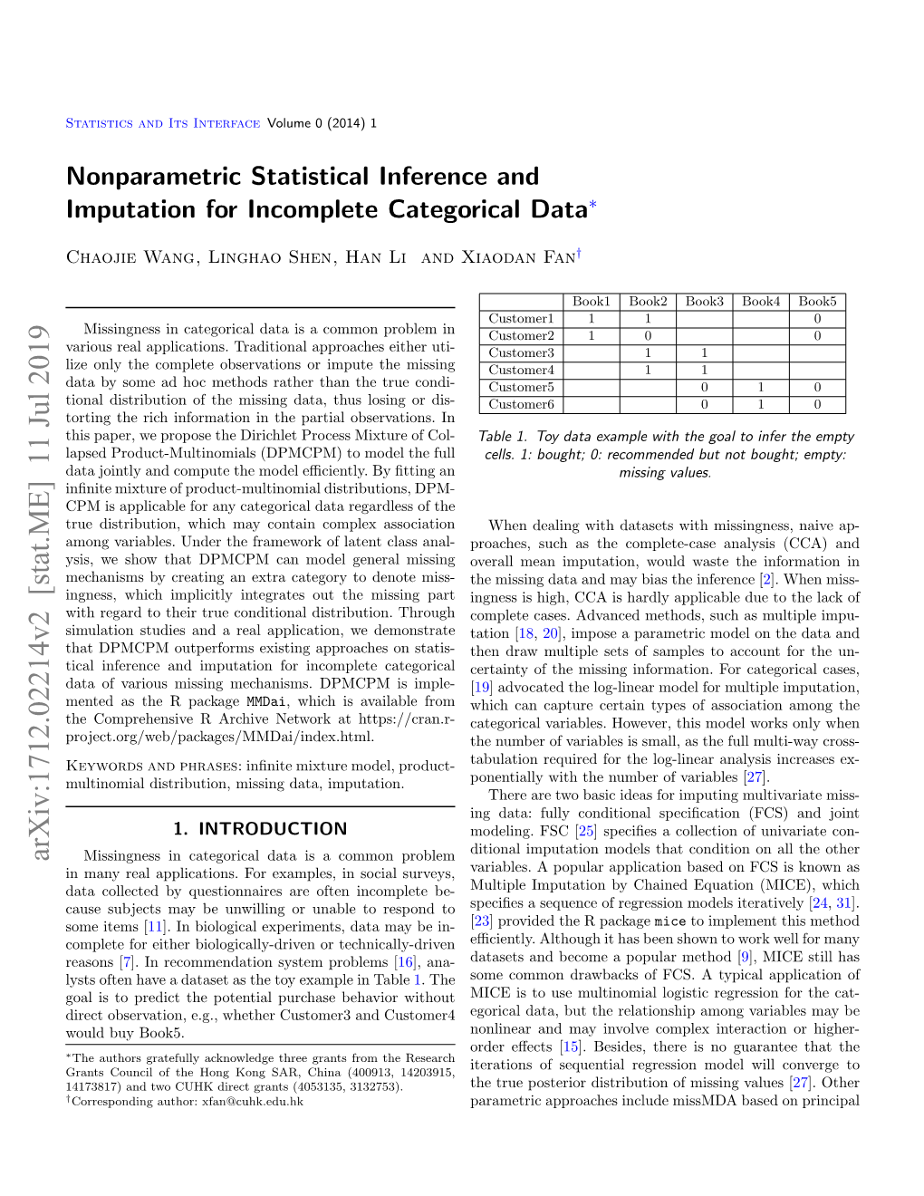 Nonparametric Statistical Inference and Imputation for Incomplete Categorical Data∗