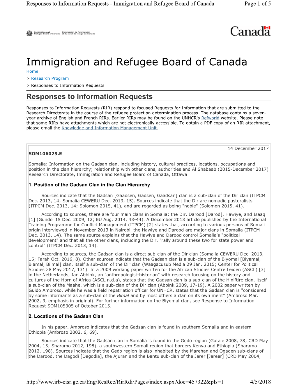 Immigration and Refugee Board of Canada Page 1 of 5