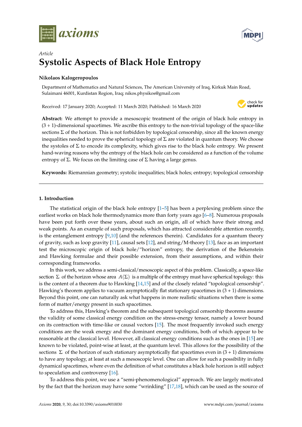 Systolic Aspects of Black Hole Entropy