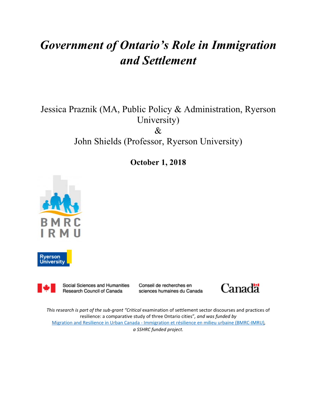 Government of Ontario's Role in Immigration and Settlement