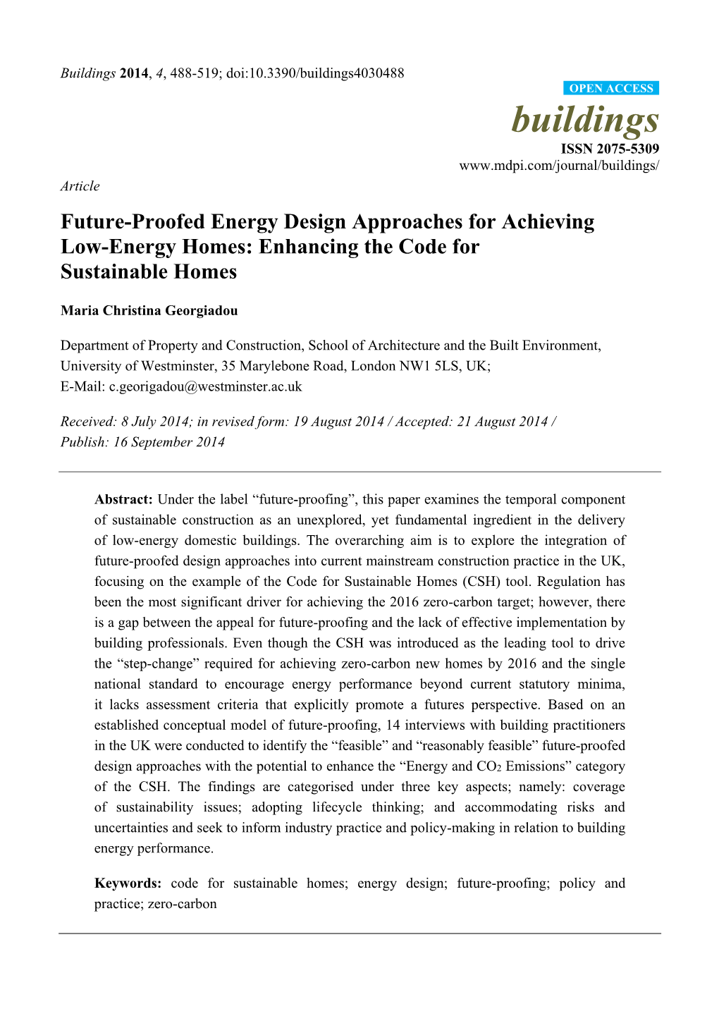 Future-Proofed Energy Design Approaches for Achieving Low-Energy Homes: Enhancing the Code for Sustainable Homes