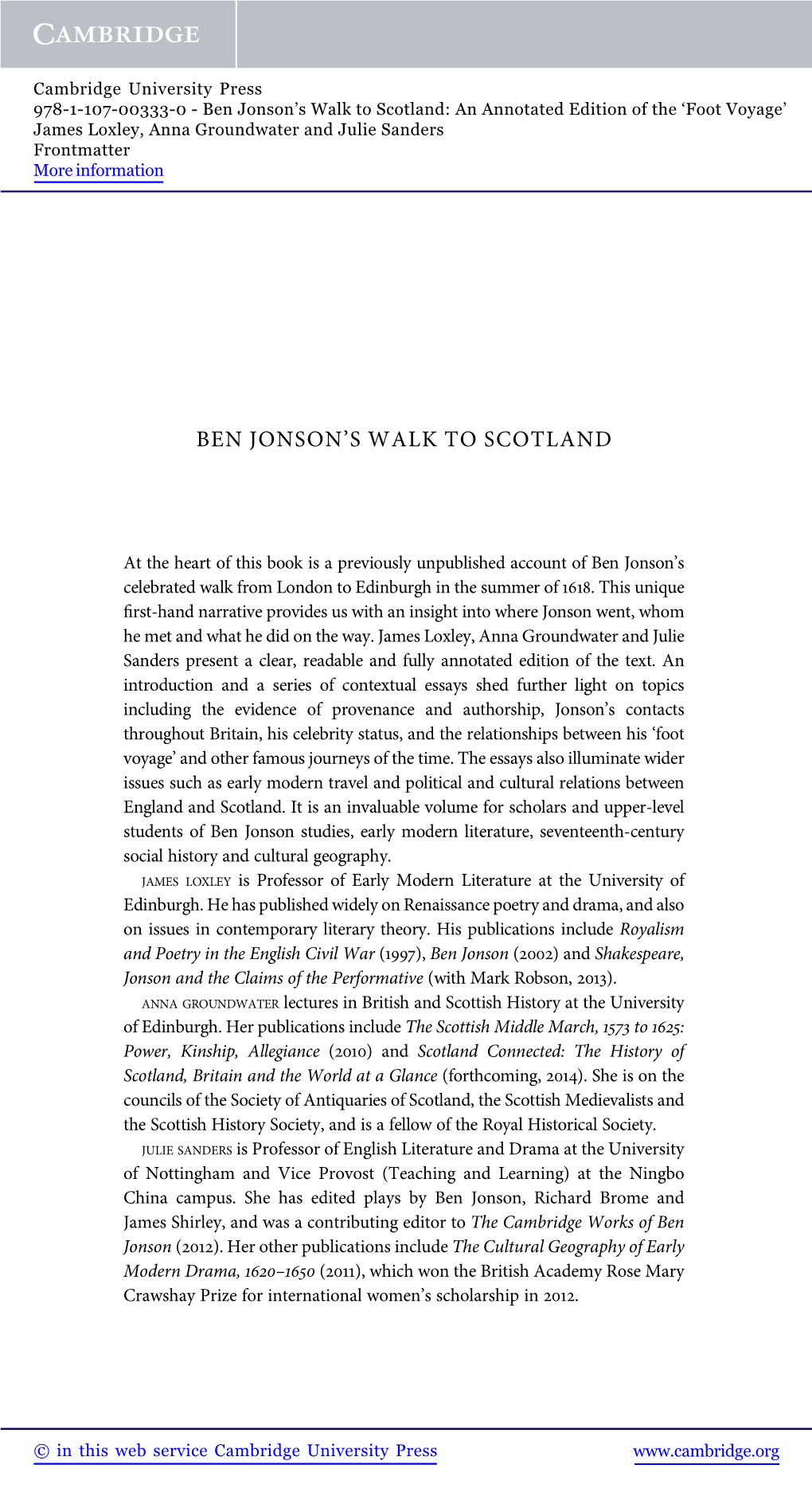 Ben Jonson's Walk to Scotland