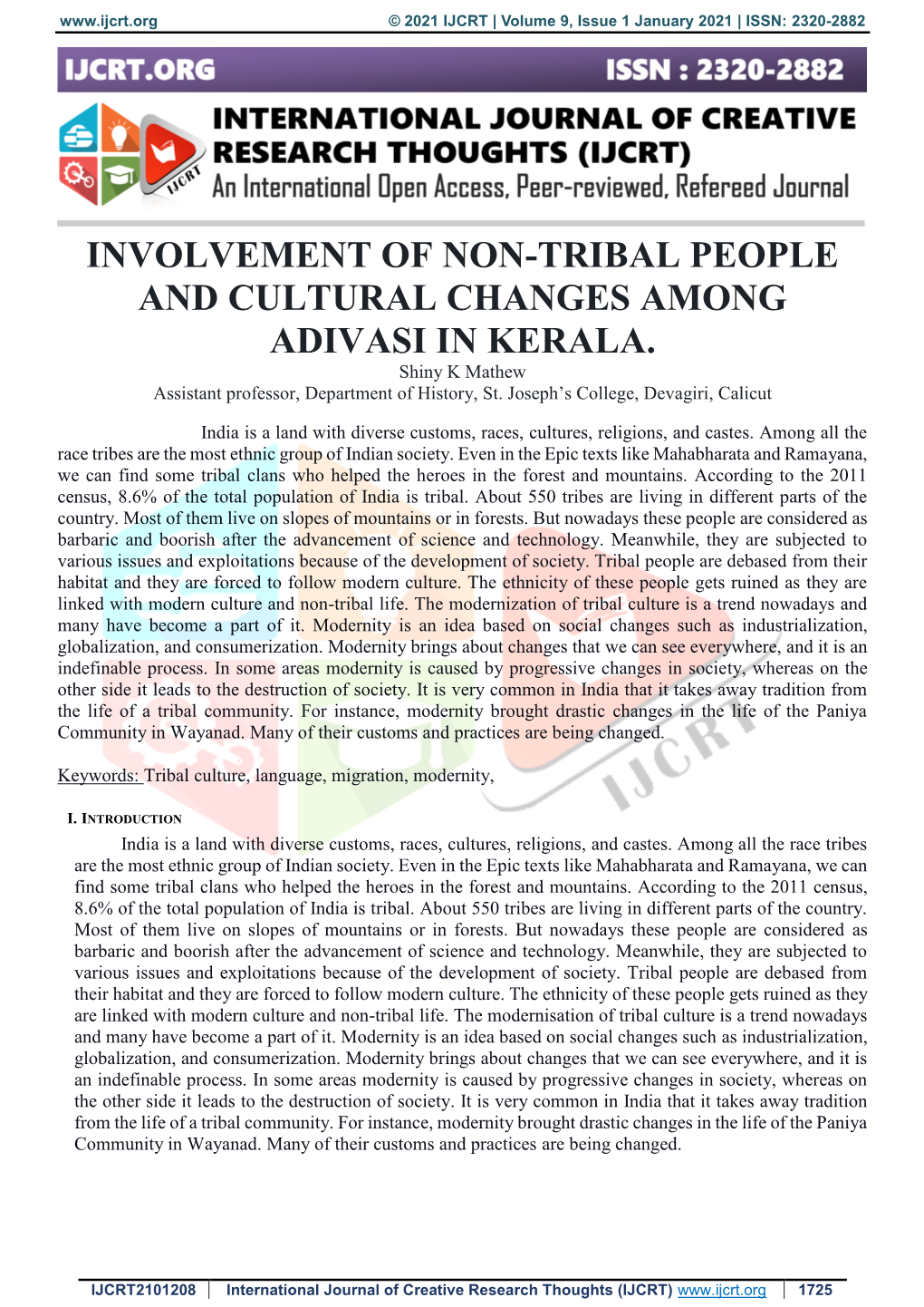 Involvement of Non-Tribal People and Cultural Changes Among Adivasi in Kerala