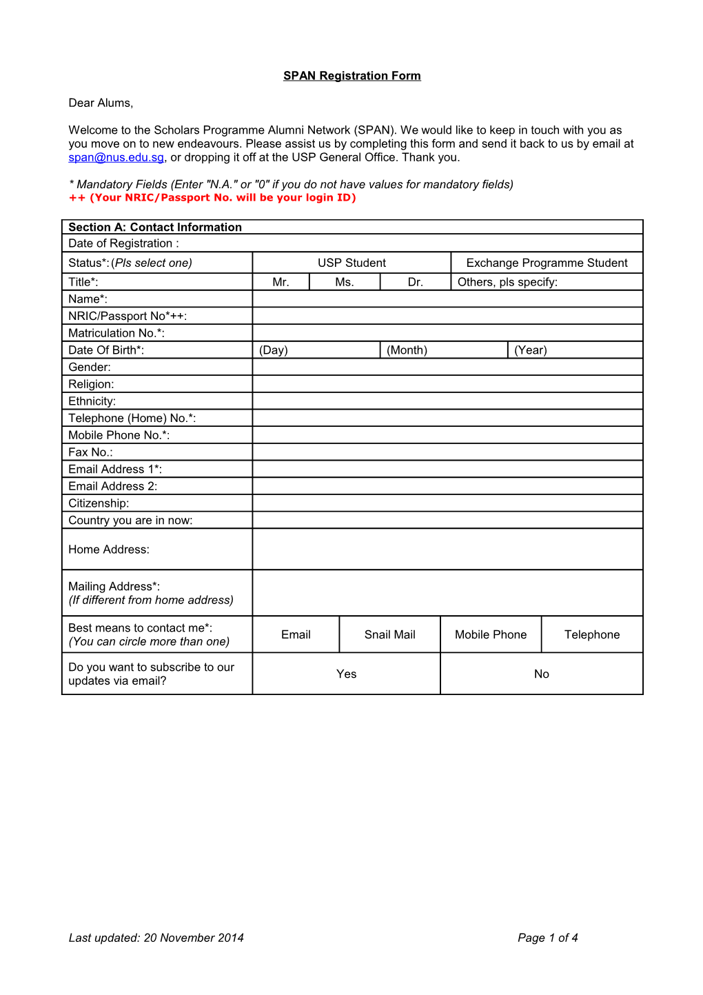 Alumnus/A Registration Form