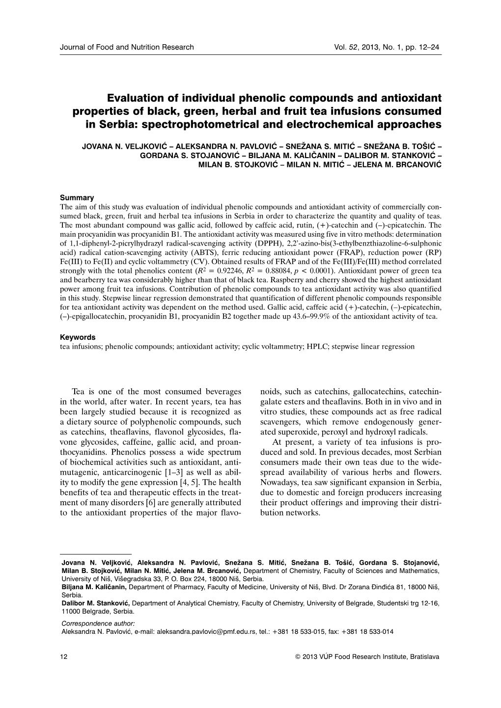 Evaluation of Individual Phenolic Compounds and Antioxidant