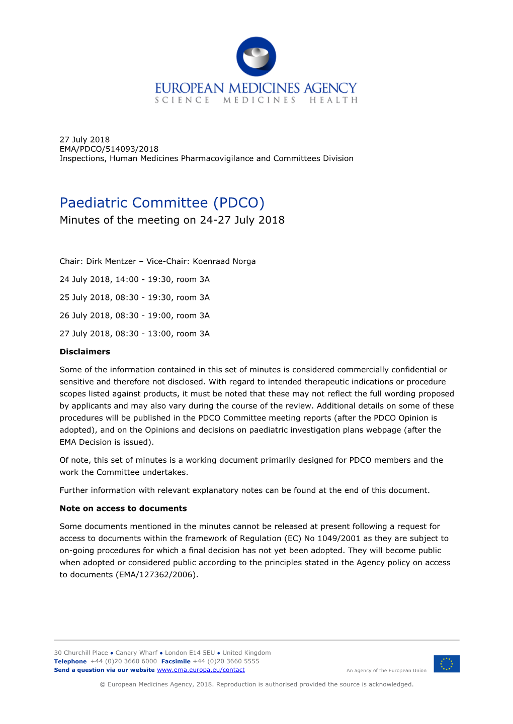 PDCO Minutes of the 24-27 July 2018 Meeting