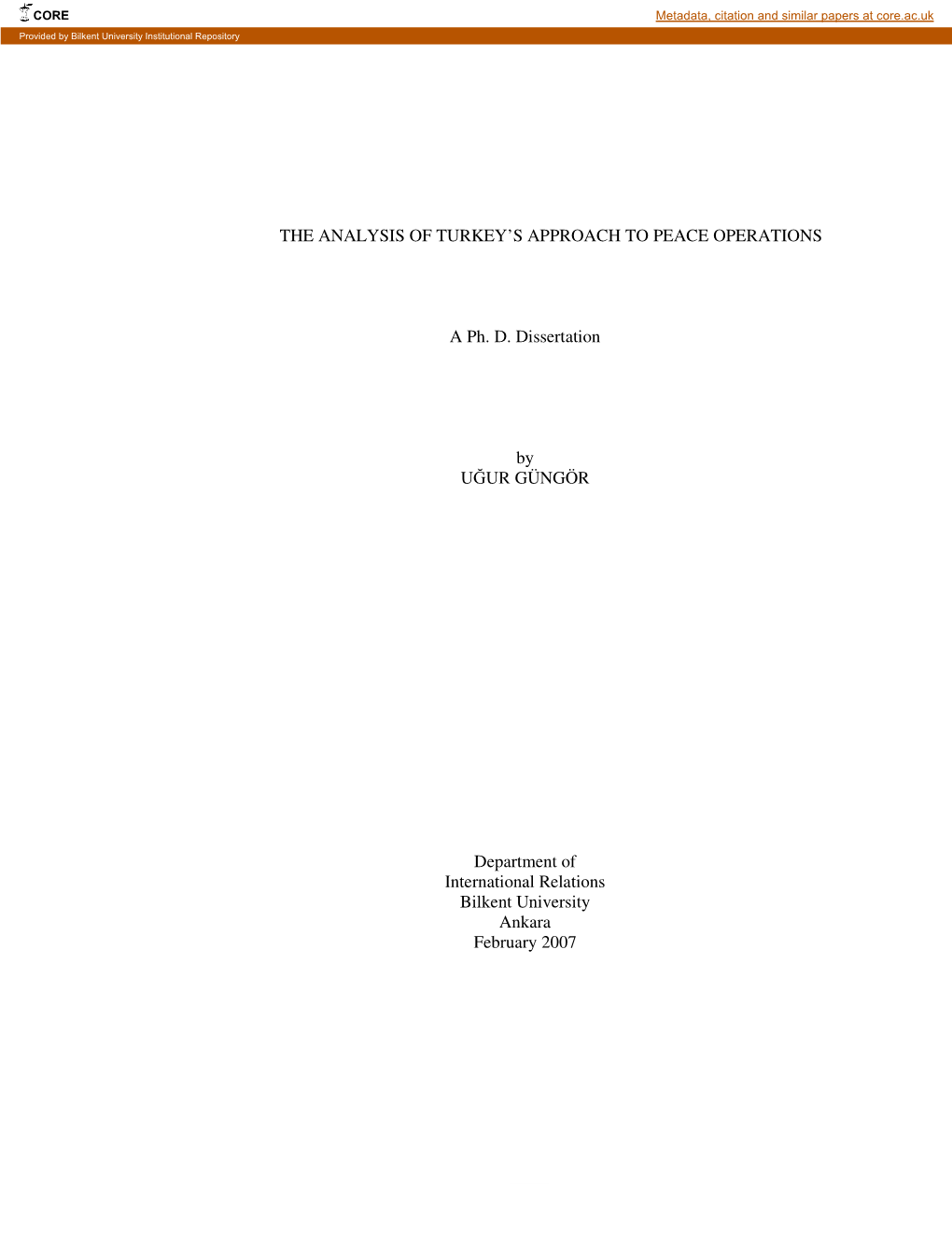 1 the Analysis of Turkey's Approach to Peace