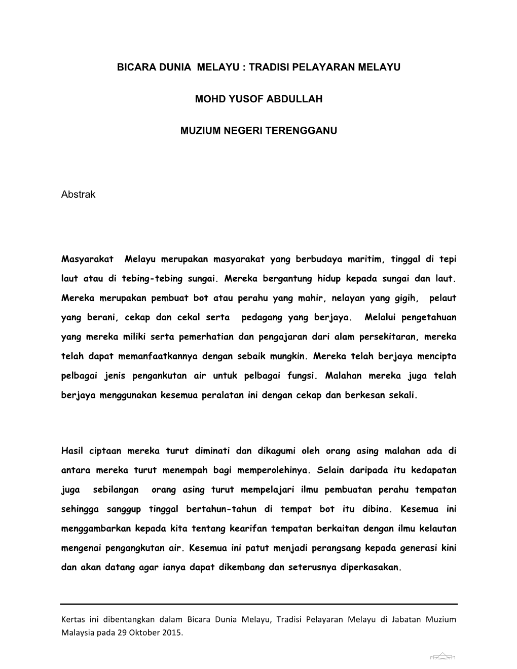 Tradisi Pelayaran Melayu Mohd Yusof Abdullah