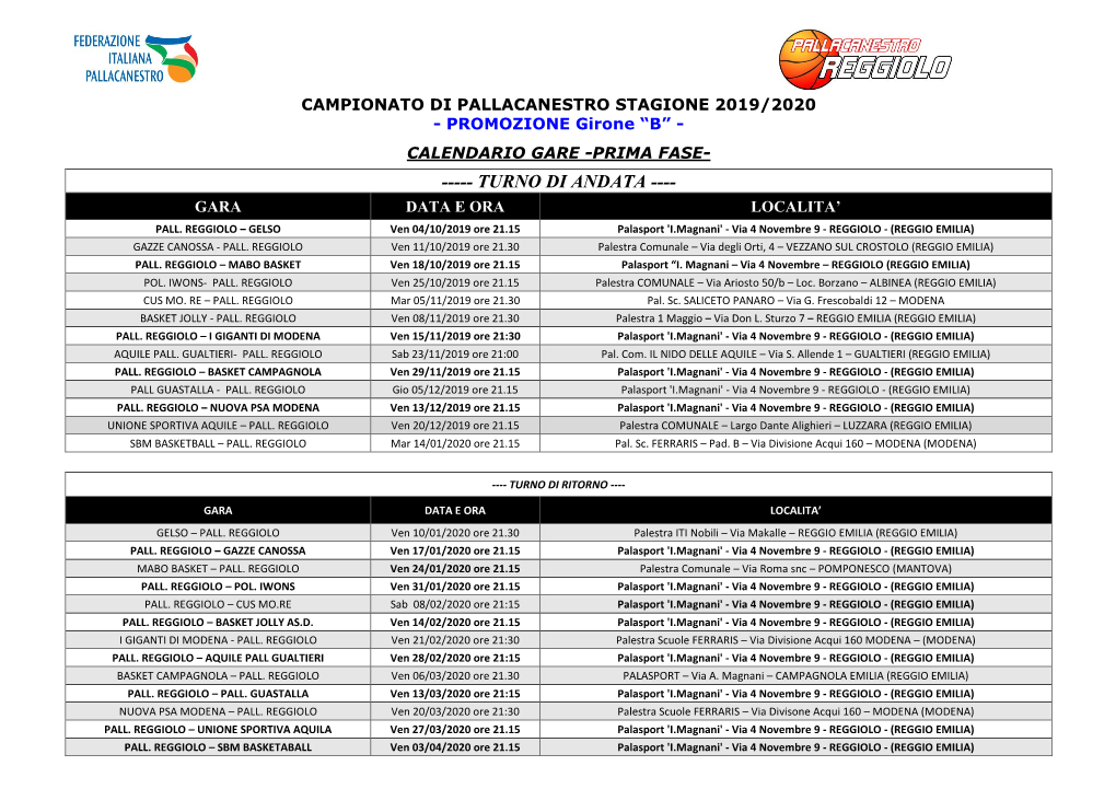 Calendario Promozione