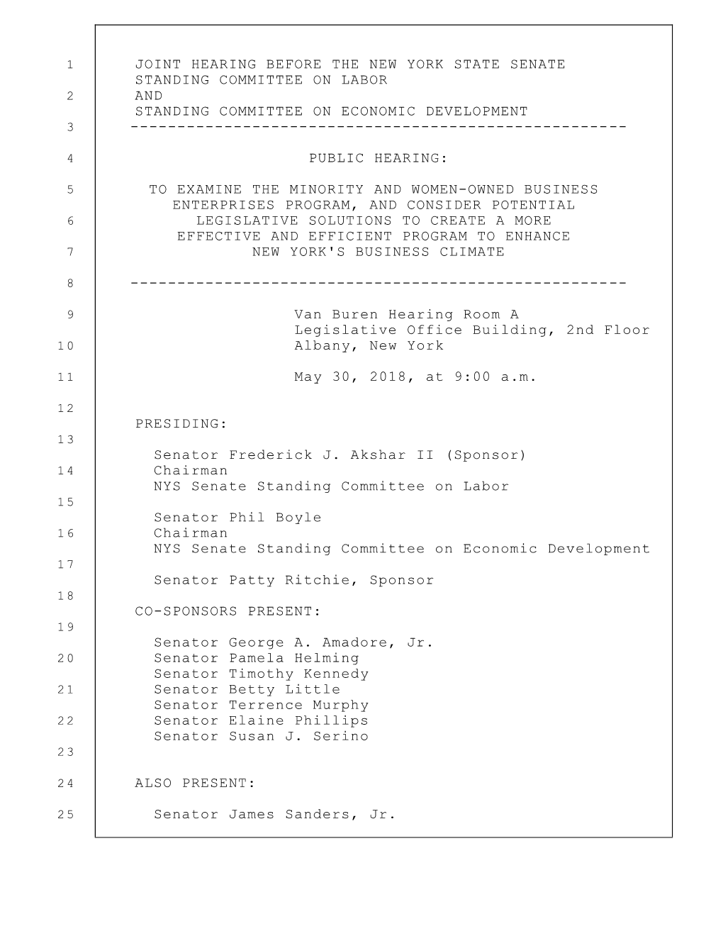 05-30-18 NYS Senate Hearing on MWBE.Ecl