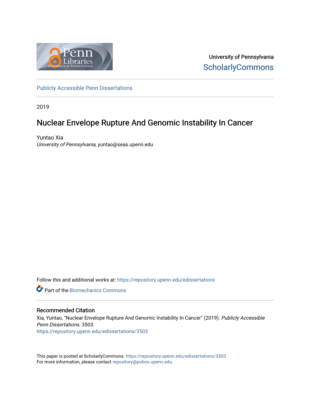 Nuclear Envelope Rupture and Genomic Instability in Cancer