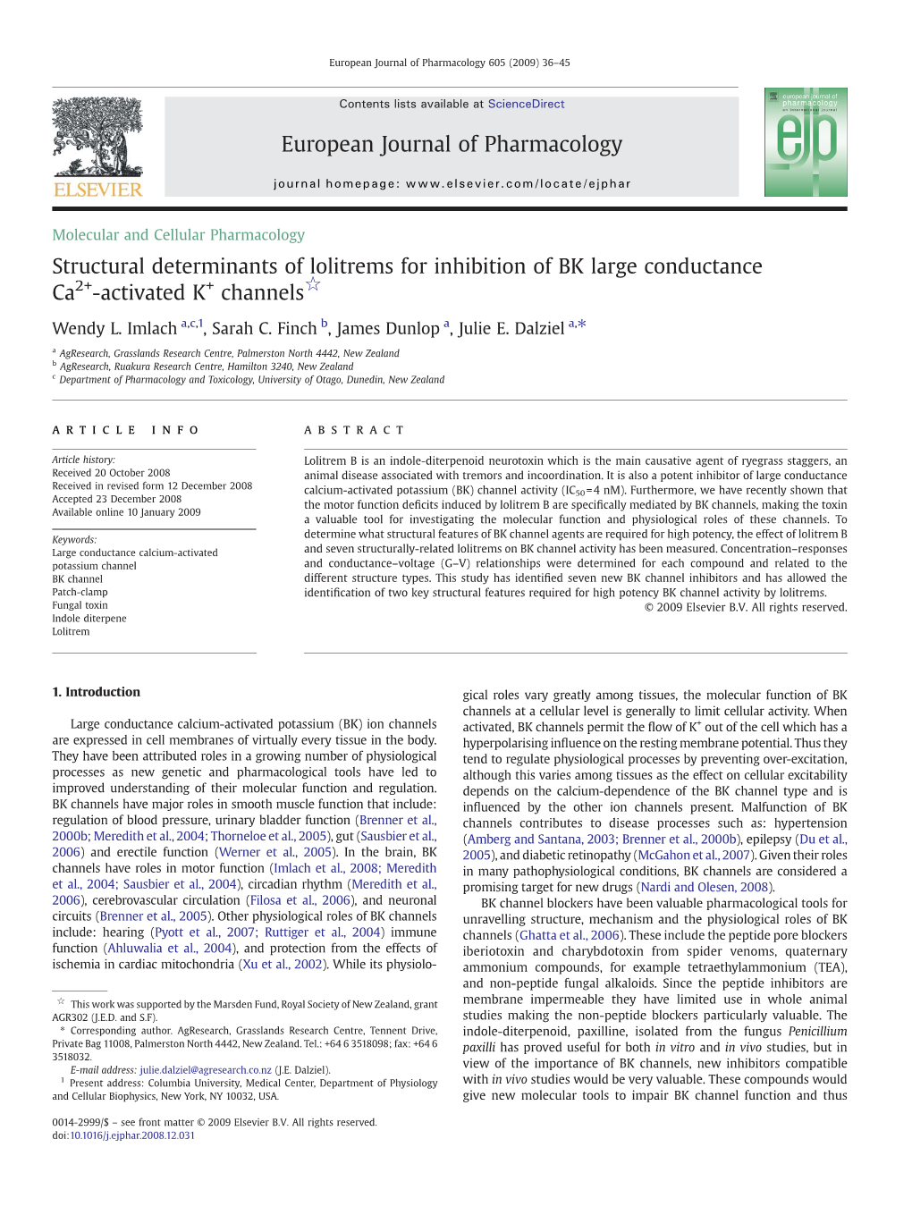 Structural Determinants of Lolitrems for Inhibition of BK Large Conductance Ca2+-Activated K+ Channels☆