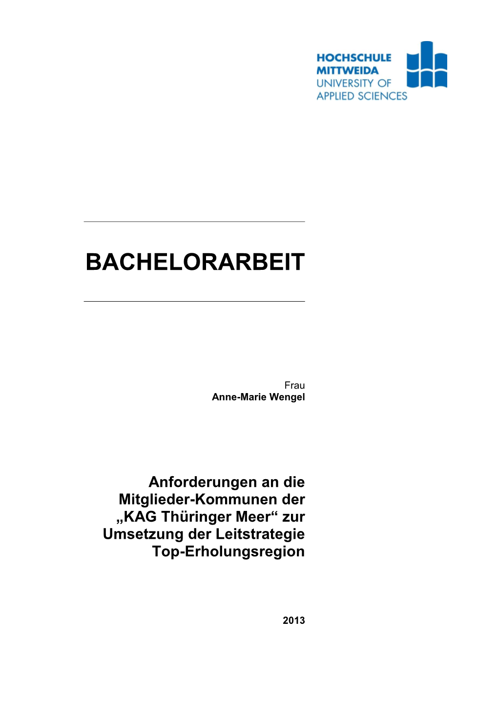 KAG Thüringer Meer“ Zur Umsetzung Der Leitstrategie Top-Erholungsregion