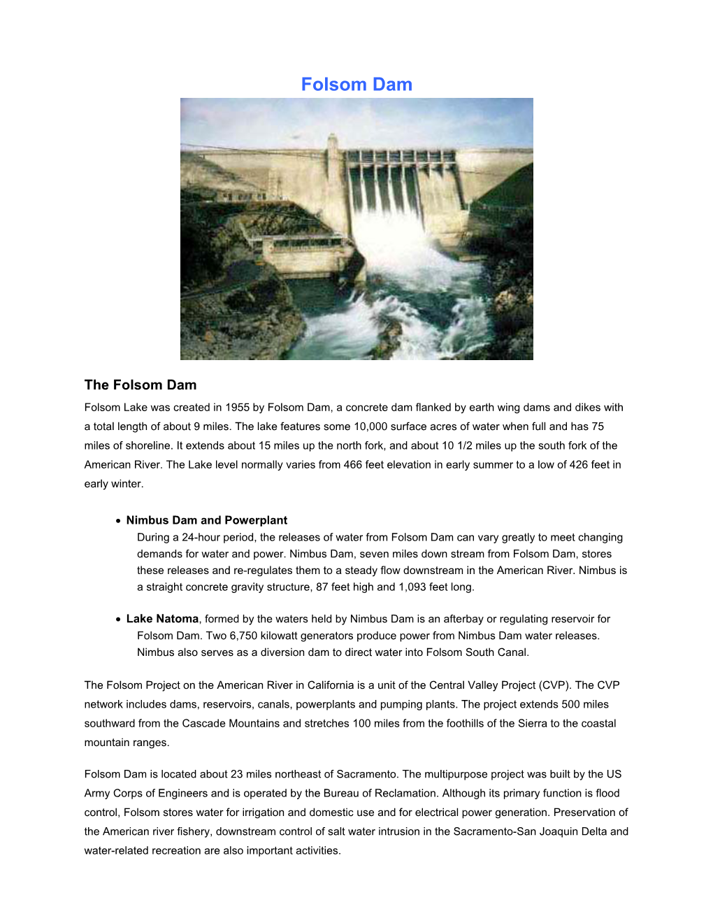 Folsom Dam Overview