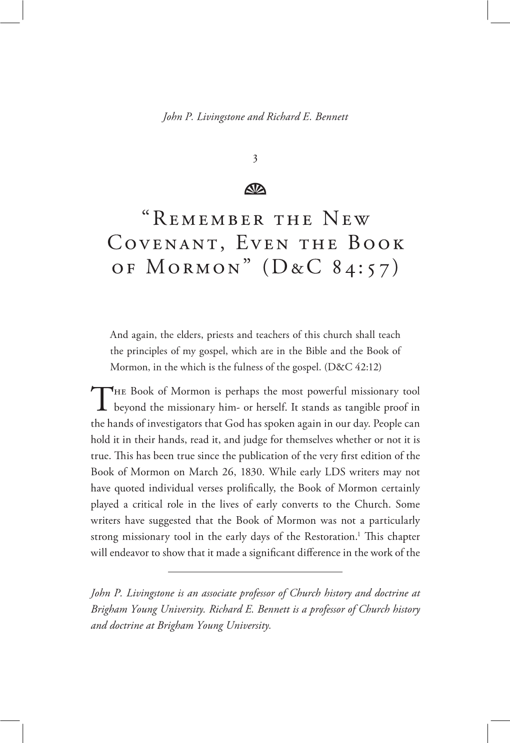 “Remember the New Covenant, Even the Book of Mormon” (D&C 84:57)