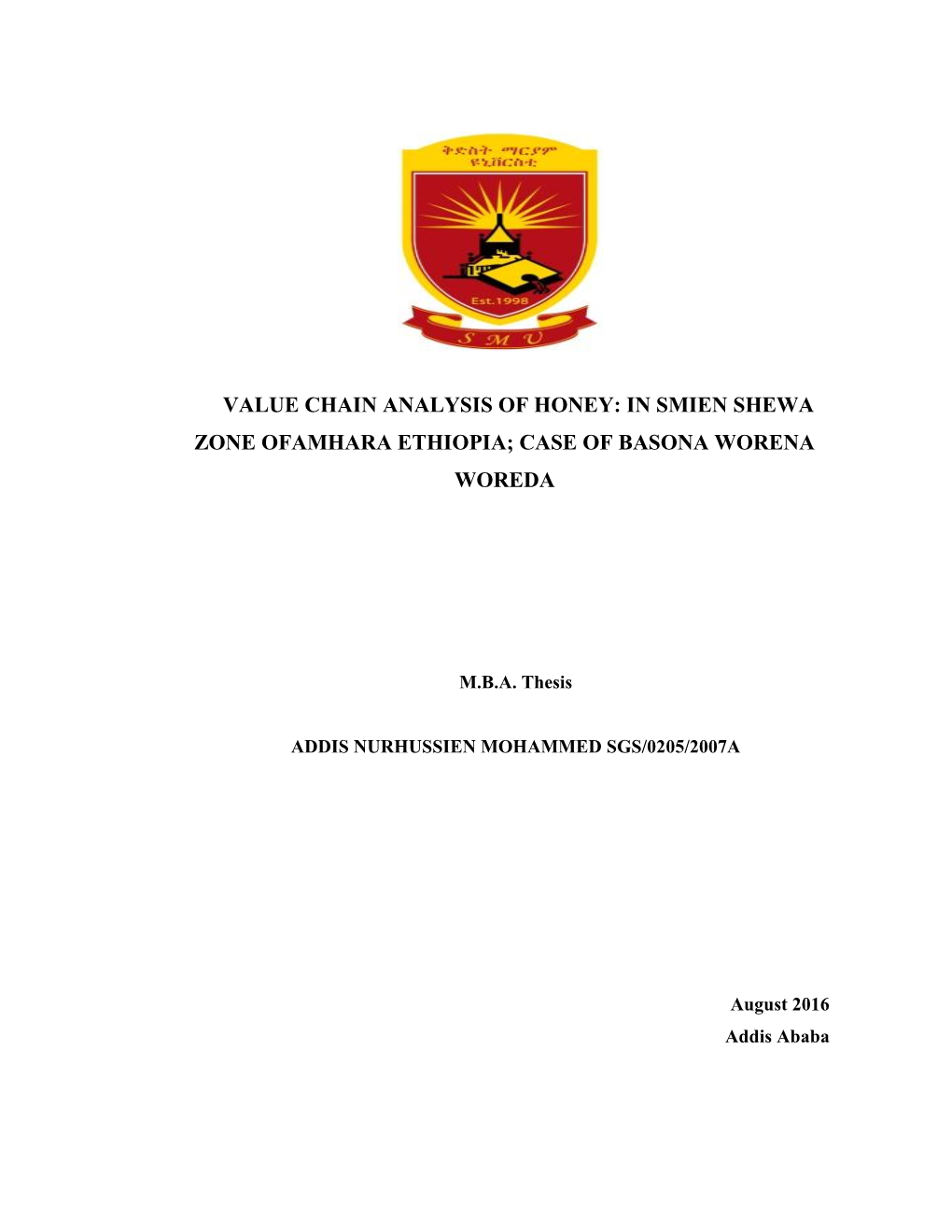 Value Chain Analysis of Honey