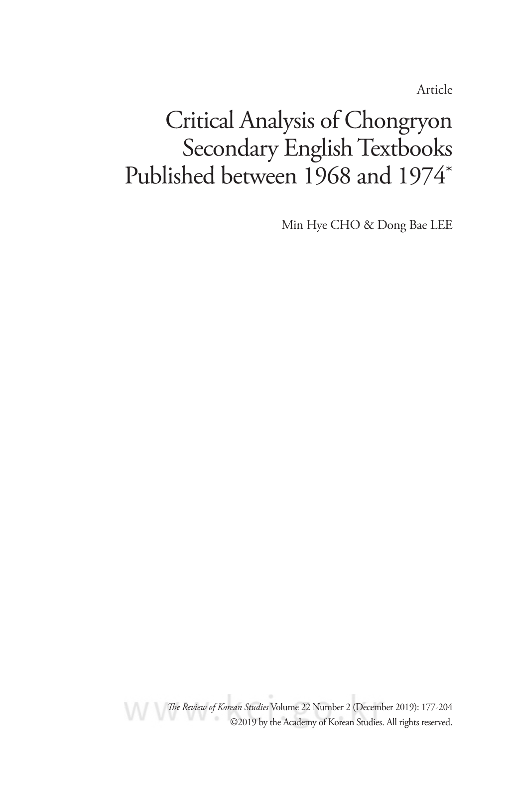 Critical Analysis of Chongryon Secondary English Textbooks Published Between 1968 and 1974*