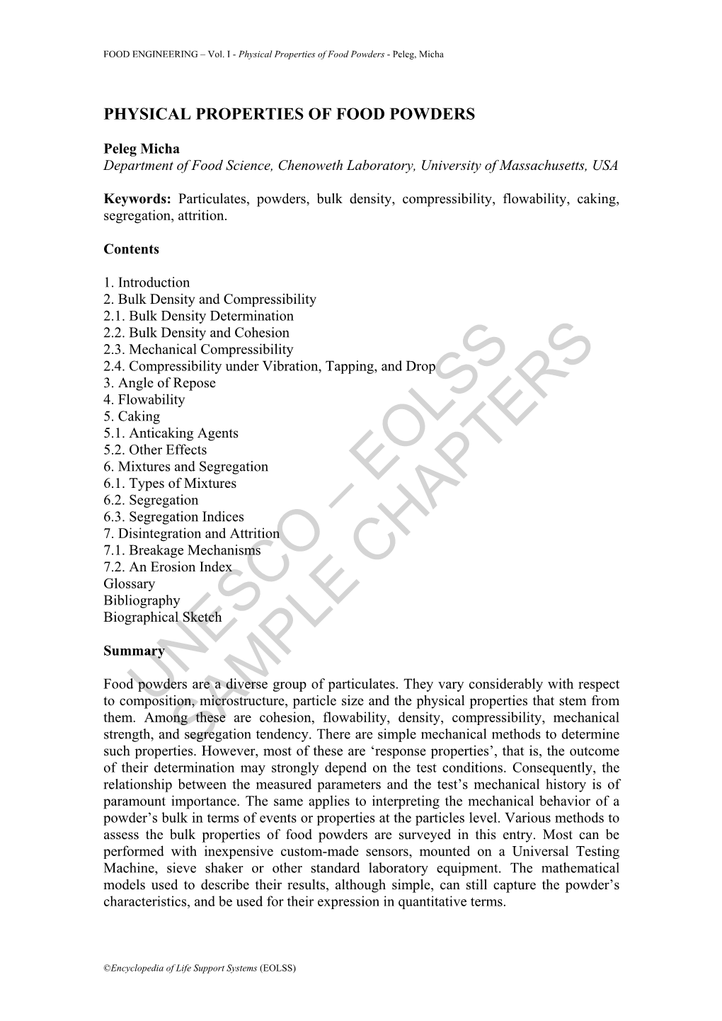 Physical Properties of Food Powders - Peleg, Micha