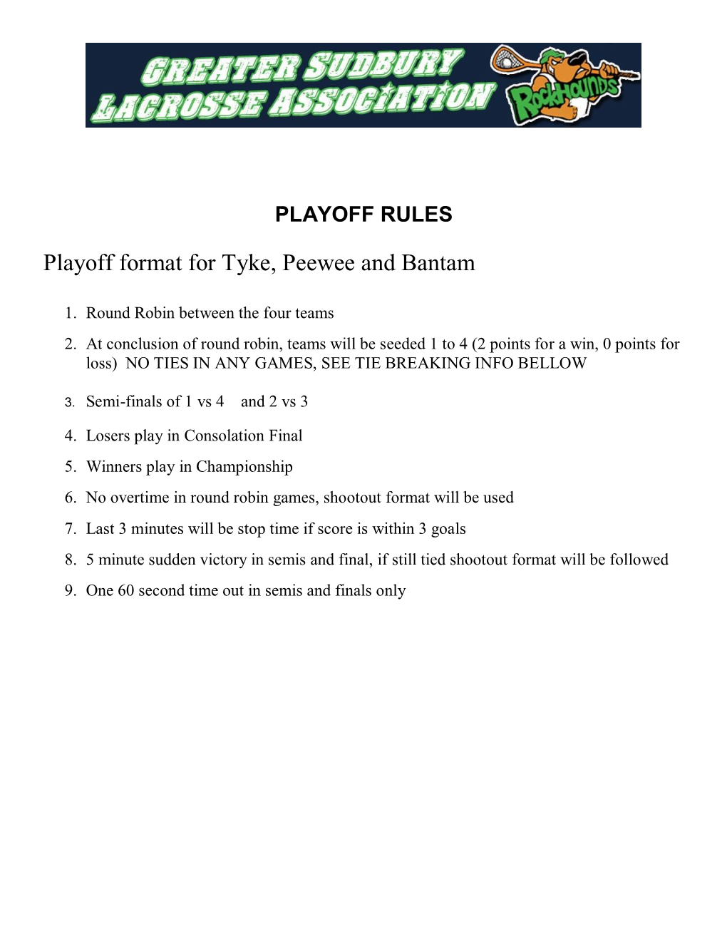 Playoff Format for Tyke, Peewee and Bantam