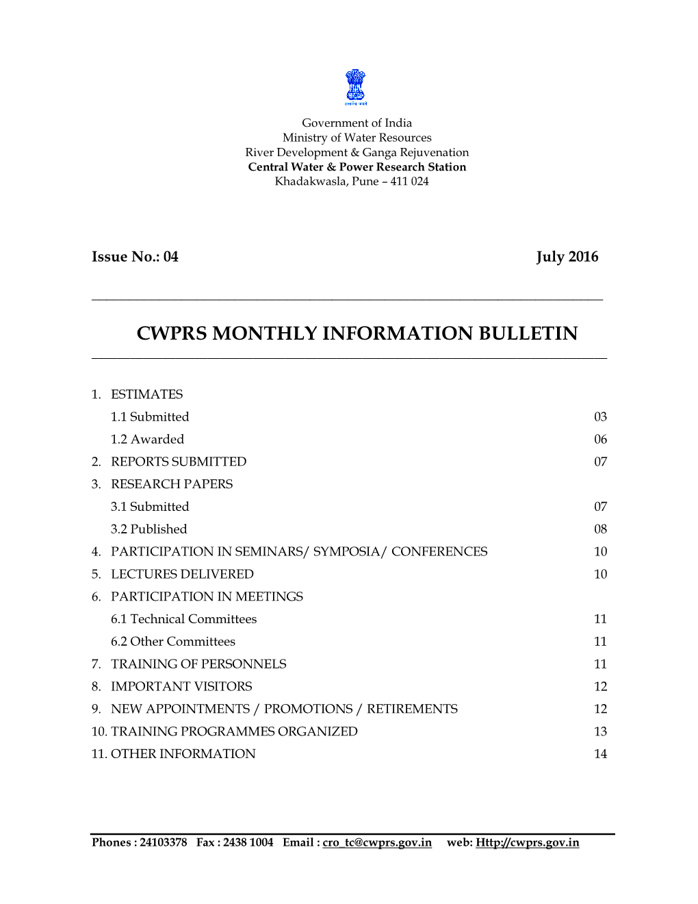 Cwprs Monthly Information Bulletin ______