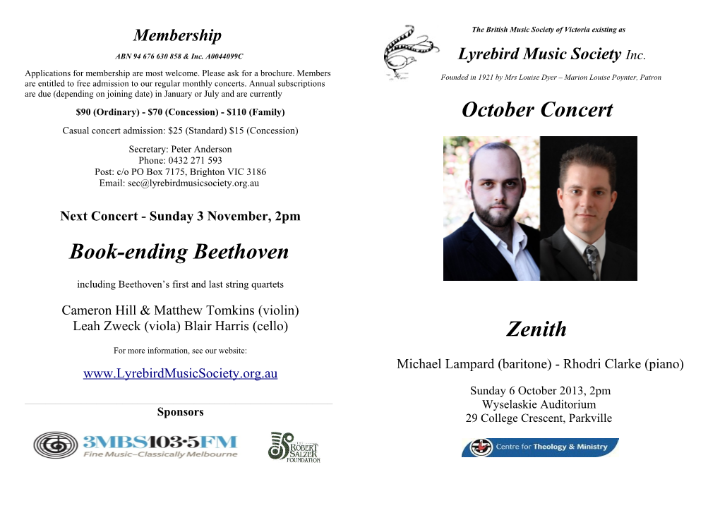 Book-Ending Beethoven October Concert Zenith
