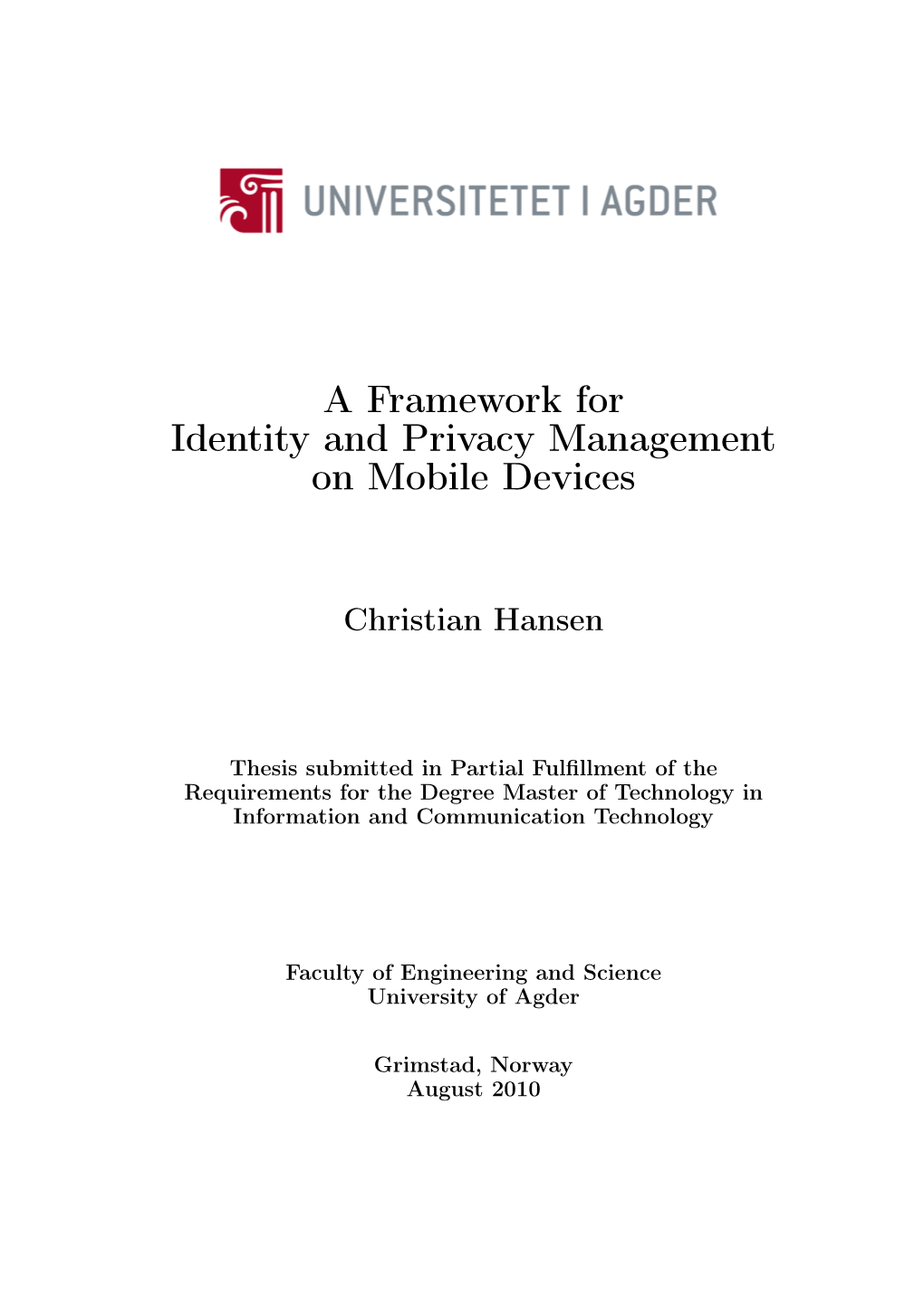 A Framework for Identity and Privacy Management on Mobile Devices