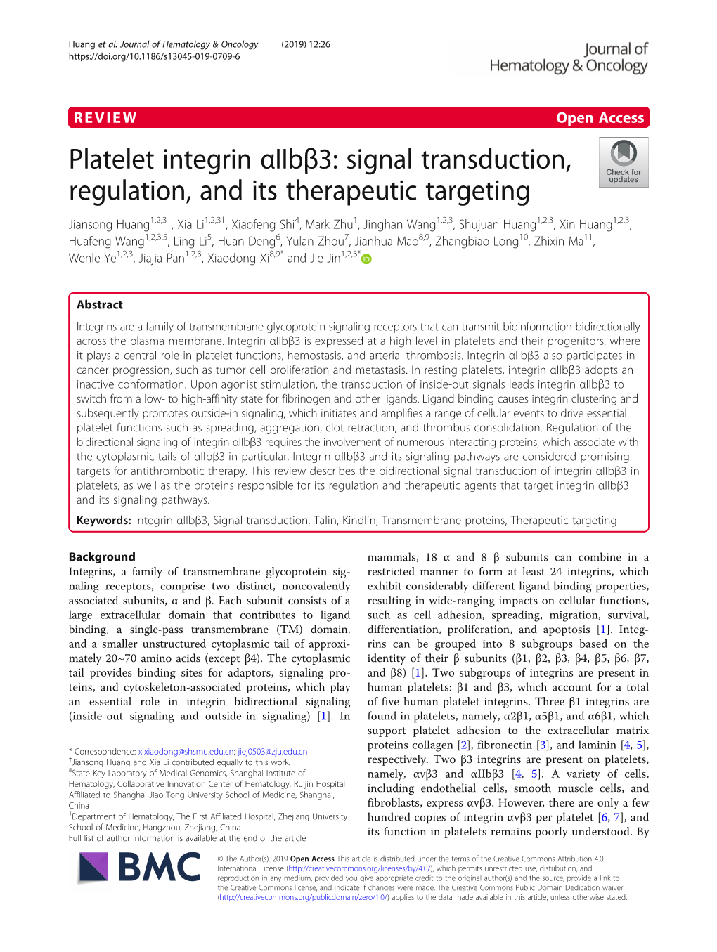 Platelet Integrin Αiibβ3: Signal Transduction, Regulation, and Its