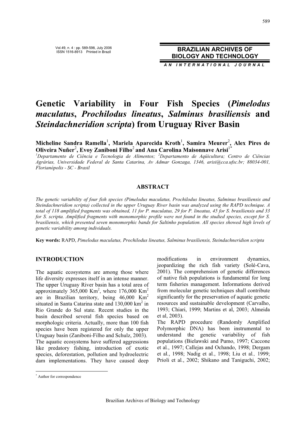 Genetic Variability in Four Fish Species