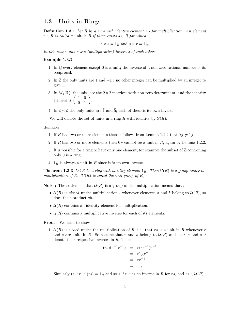 1.3 Units in Rings