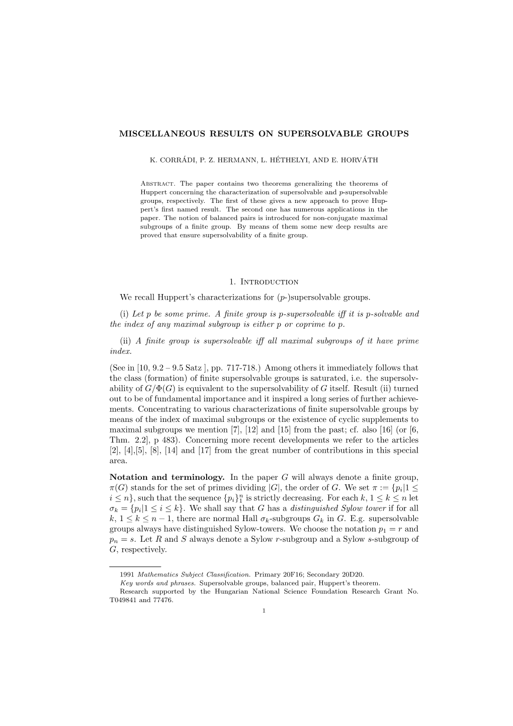 Supersolvable Groups