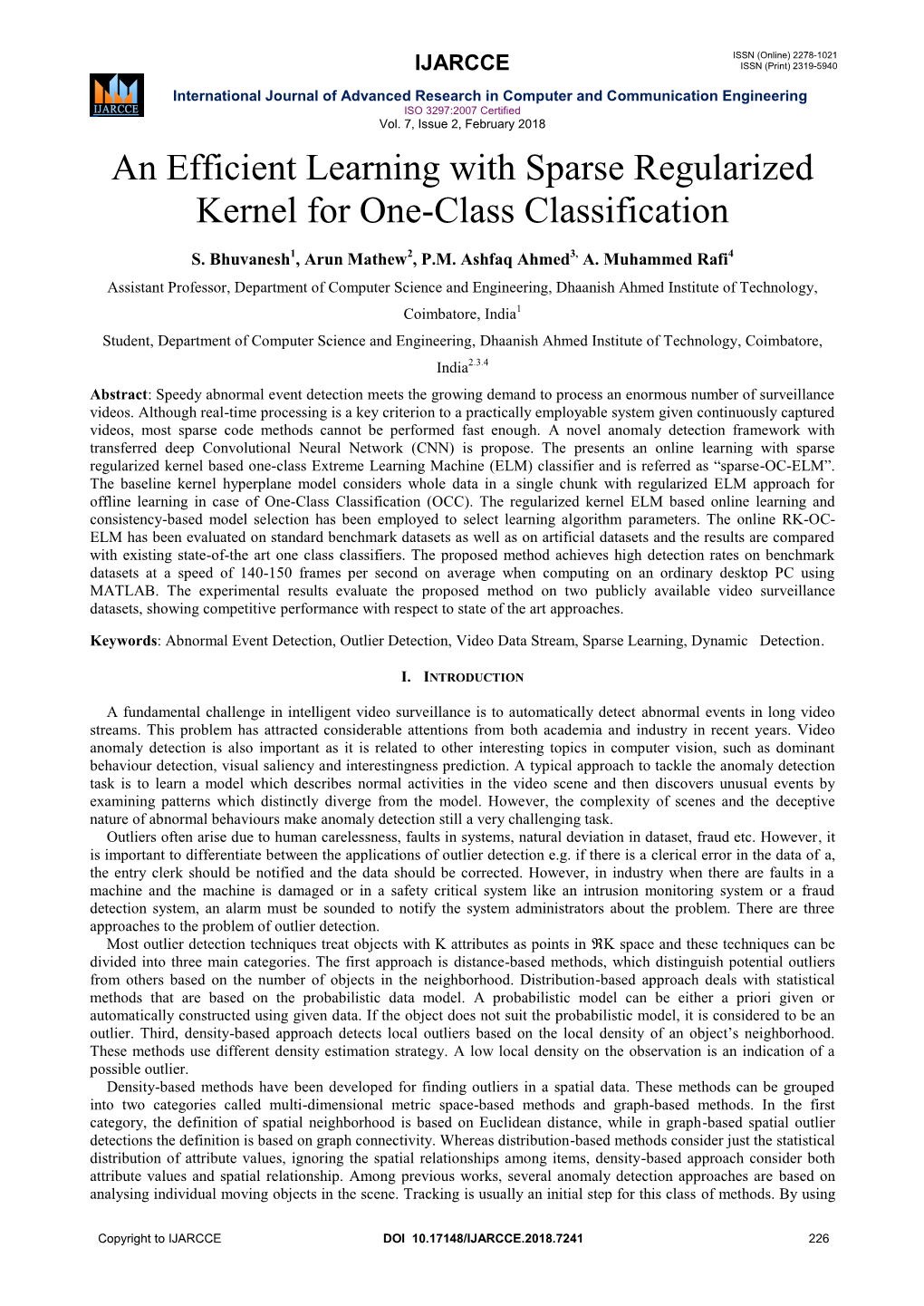 An Efficient Learning with Sparse Regularized Kernel for One-Class Classification