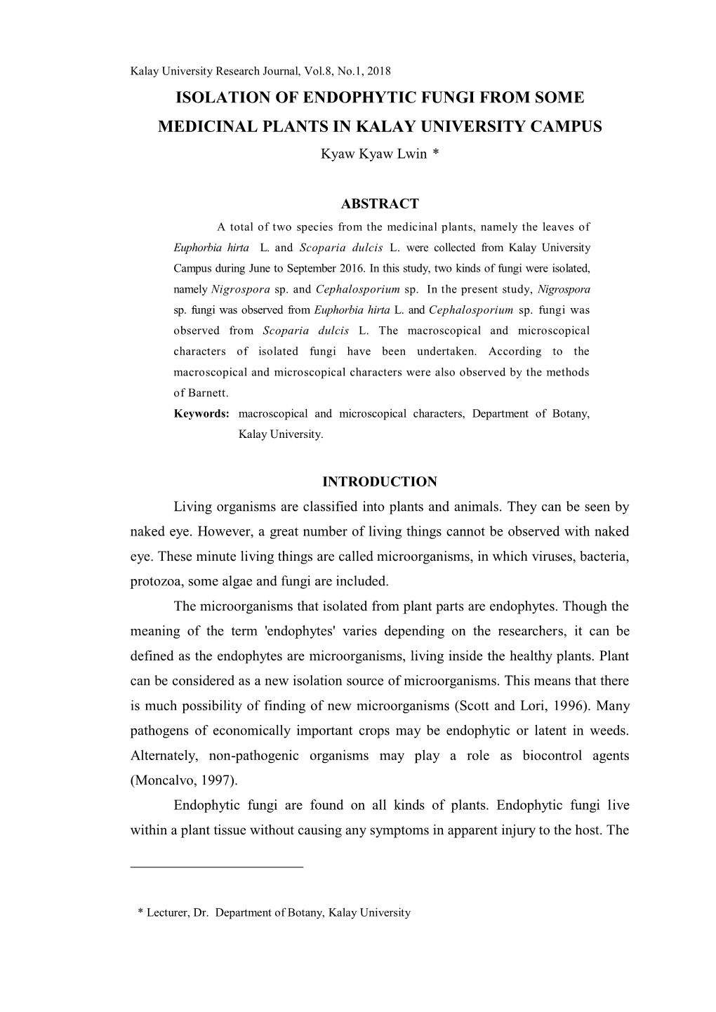 A Study on Some Medicinal Plants Used by Chin Tribes