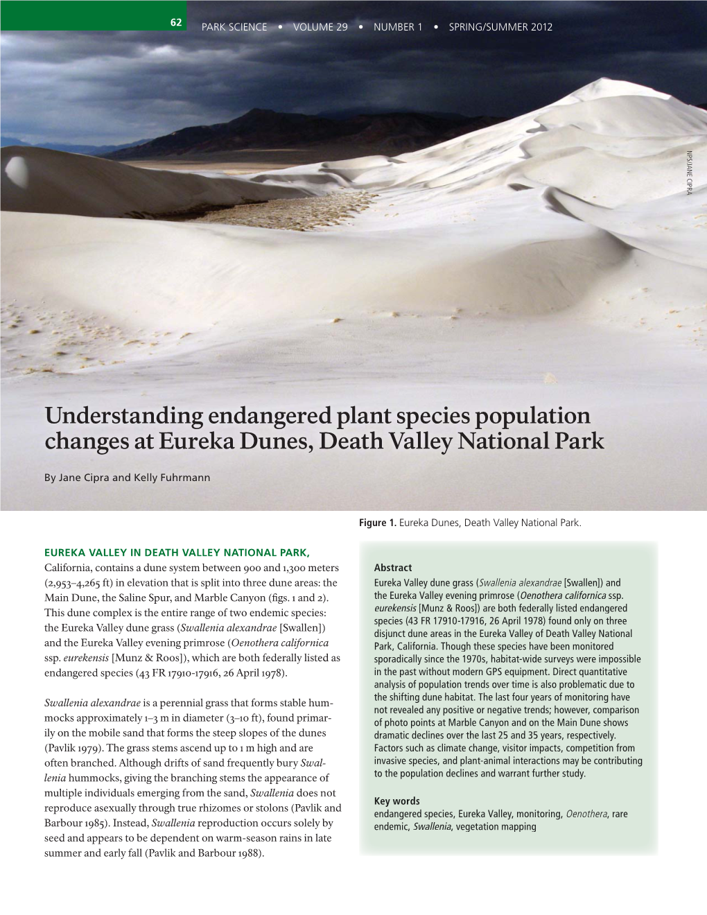 Understanding Endangered Plant Species Population Changes at Eureka Dunes, Death Valley National Park