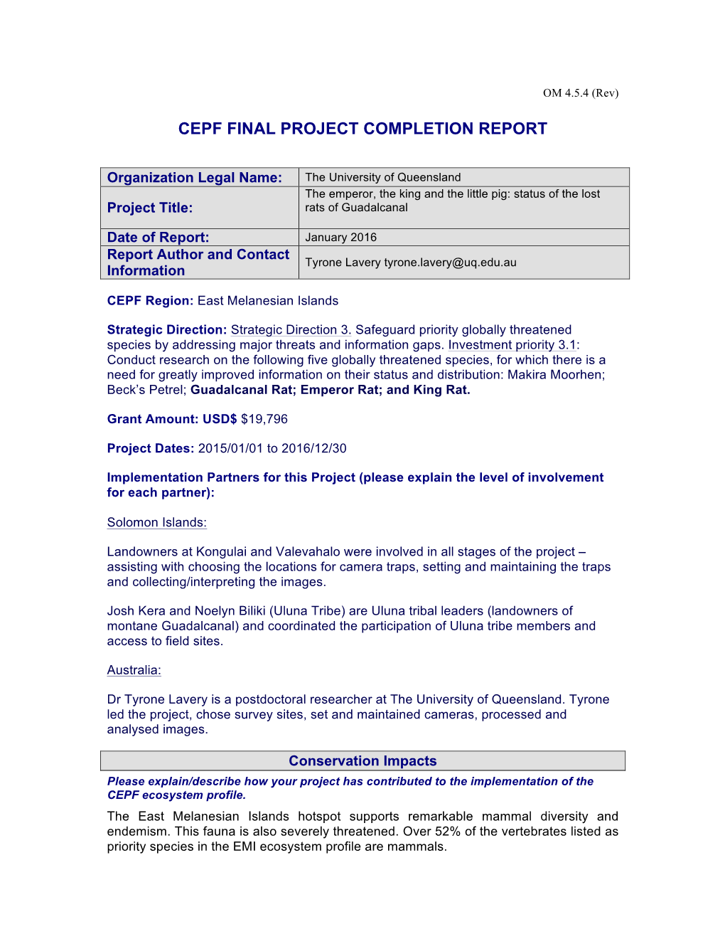 Cepf Final Project Completion Report