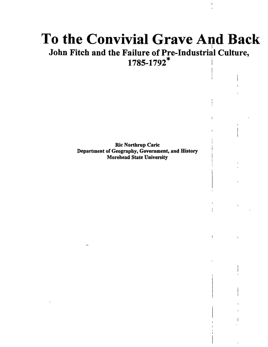 John Fitch and the Failure of Pre-Industrial Culture, 1785-1792* '