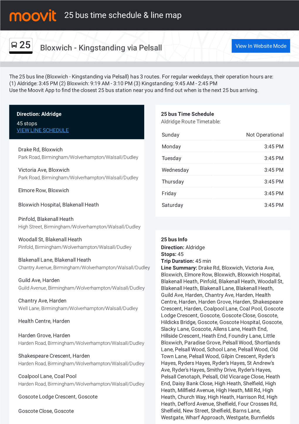 25 Bus Time Schedule & Line Route