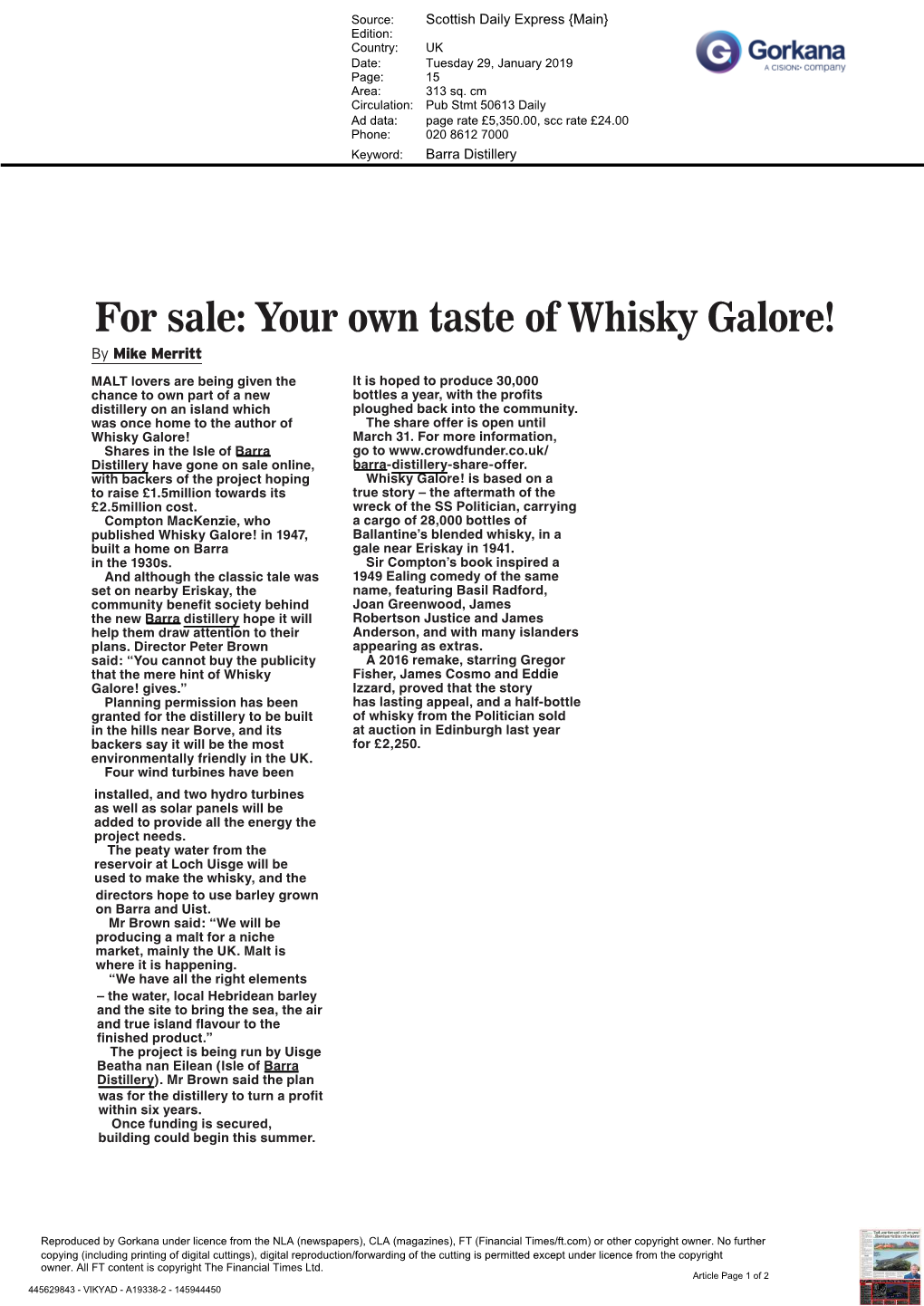 For Sale: Your Own Taste of Whisky Galore!