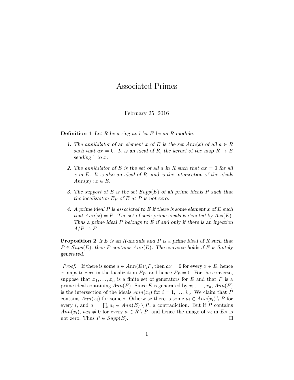 Notes on Associated Primes