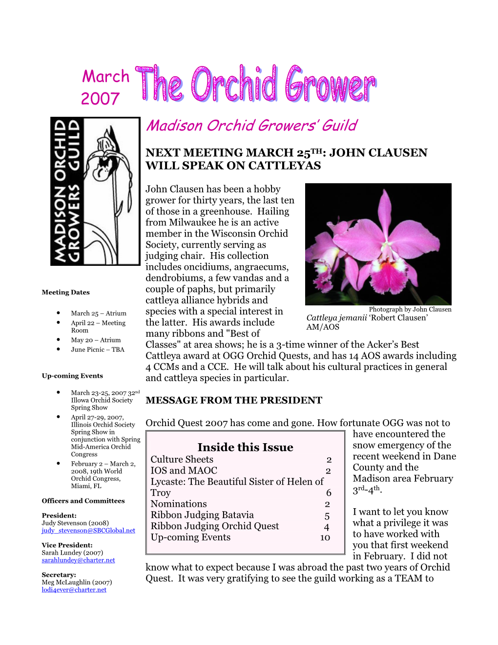 March 2007 Madison Orchid Growers’ Guild