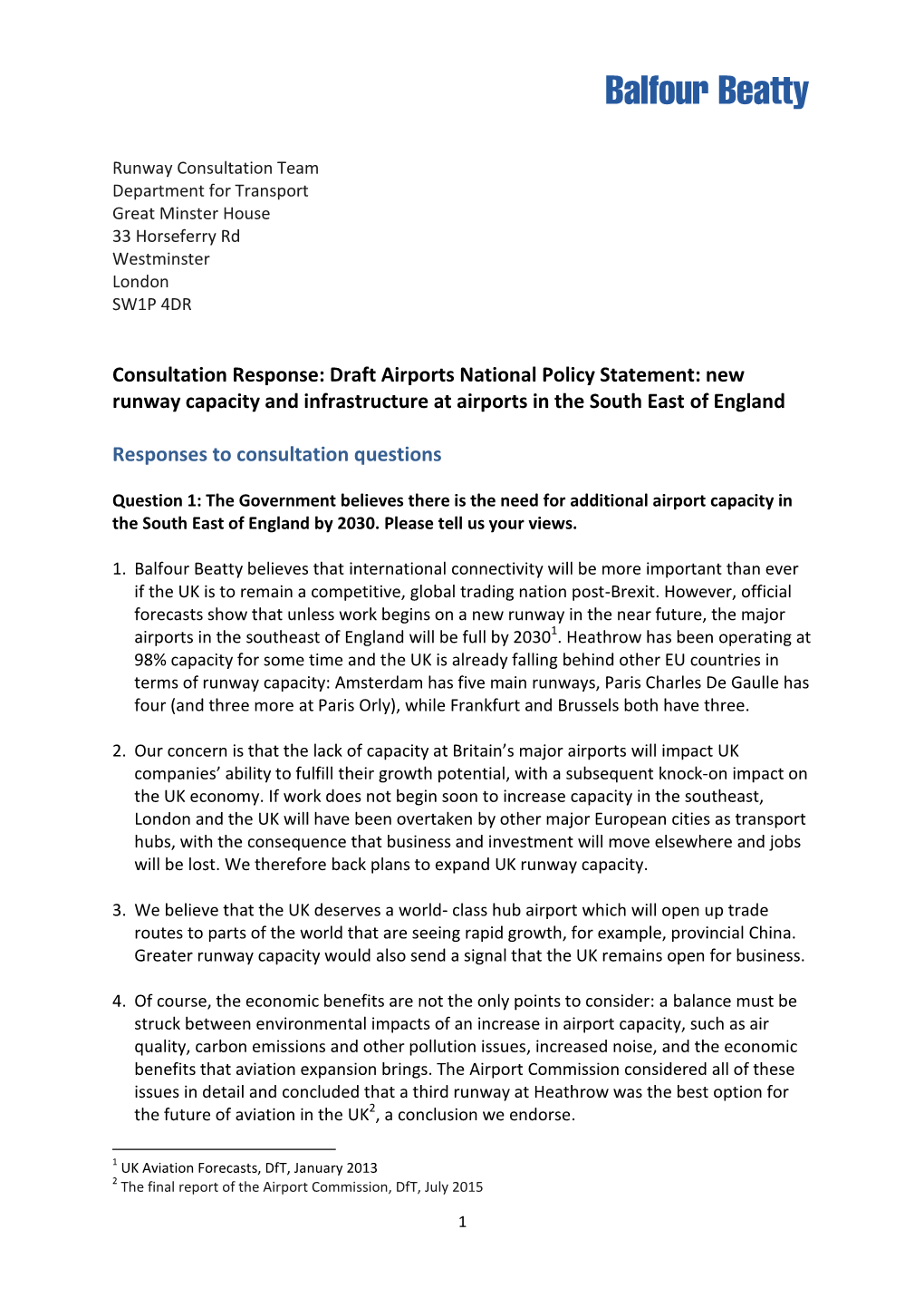 Consultation Response: Draft Airports National Policy Statement: New Runway Capacity and Infrastructure at Airports in the South East of England